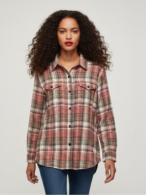 Tilley Pink Plaid Flannel Button Down Shirt Cotton Size L